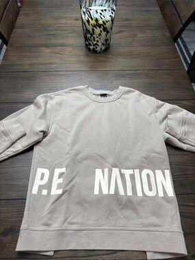 P.E Nation woman Crewneck Sweatshirt in Taupe with White Logo